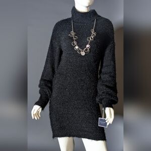 Elegant Black Or Light Purple Fuzzy Sweater Dress